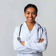 A female resident smiling